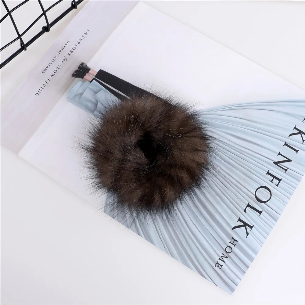 Luxury Women\'s 100% Real Sable Mink Fur Ponytail Holders Elastic hair scrunchy Ties Hairband Hair Accessories