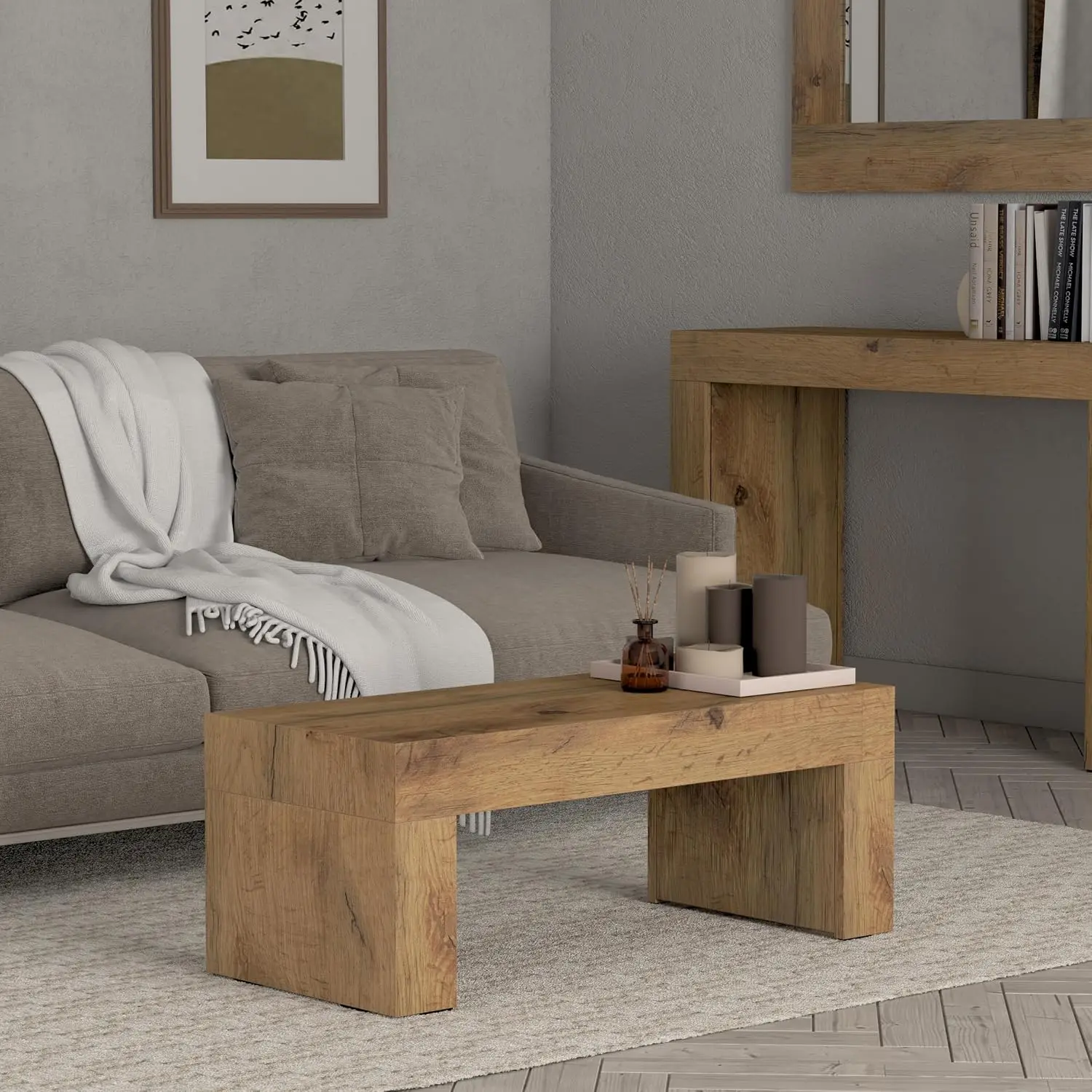 Low Coffee Table 35.4x15.7in Concrete Effect Grey Living Room Office, Customized