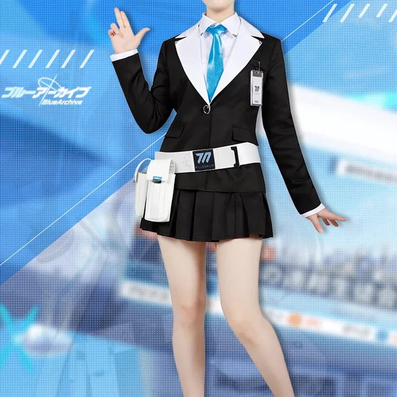 Blue Archive Hayase Yuka Cosplay Costume Wig Halo Headwear Trench Coat Skirt Uniforms Halloween Carnival Outfits Shoes Boots