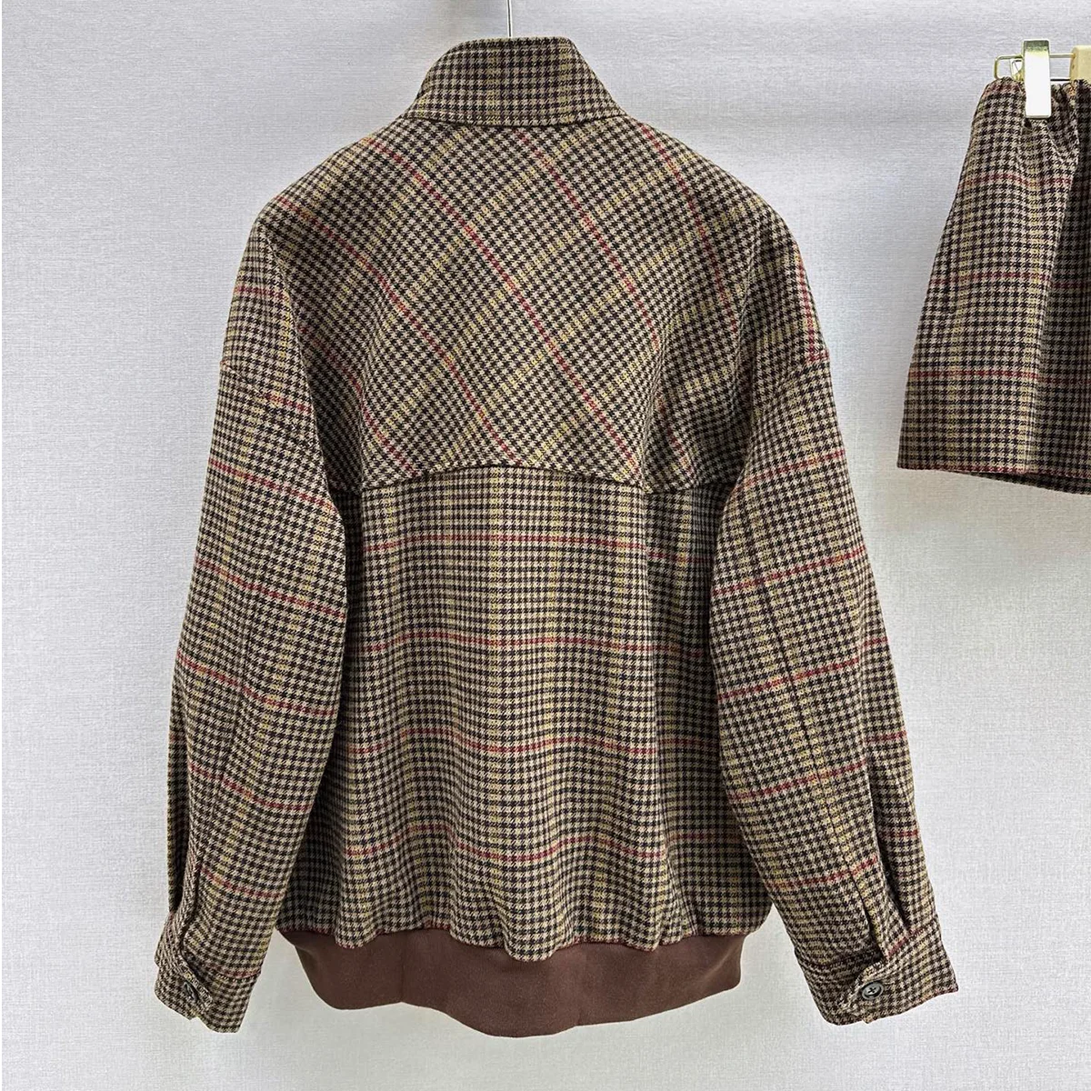2026 High Quality New Women's Coffee Checkered Short Coat and Skirt Set--hb80.