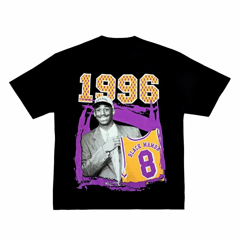 Kobe Bryant Memorial Vintage Short Sleeve T-shirt Digital Direct Spray Hip-hop Hip-hop Rap Men and Women Alike 2024 New Models