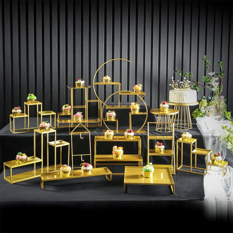 European Dessert Table Show Wedding Decoration Set Simple cake Dim sum rack buffet buffet tea break table Golden