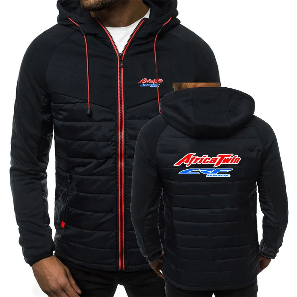 Africa Twin Crf 1000 L Crf1000 Logo Print Spring Autumn Mens Outdoor Solid Color Patchwork Hooded Jacket Cardigan Cotton Outwear