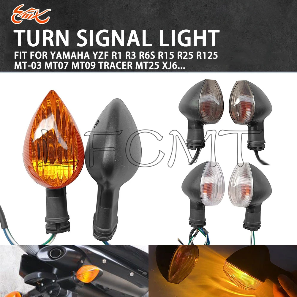 

Motorcycle Turn Signal Indicator Lights Direction Lamp Fit for YAMAHA YZF R1 R3 R6S R15 R25 R125 MT-03 MT07 MT09 TRACER MT25 XJ6