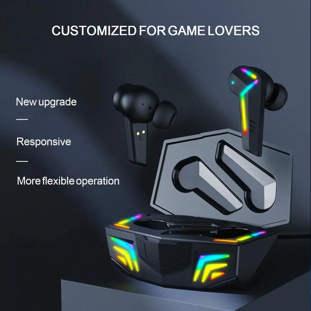 Bluetooth-compatible Earphones In-ear Low Latency Sports Earbuds Gaming Wireless Headphones with RGB Lighting for Gamer