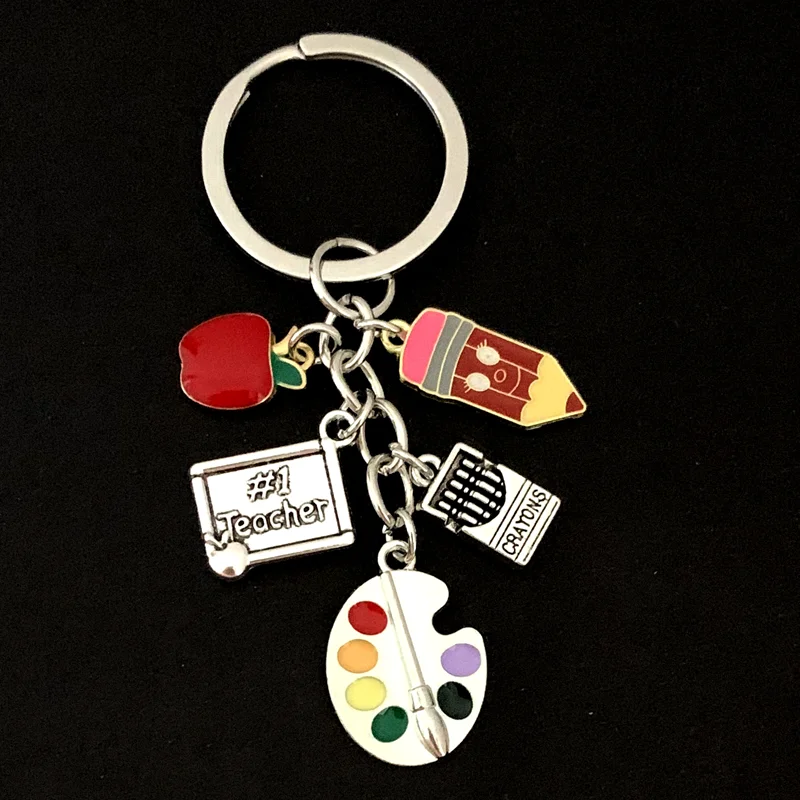 الكلاسيكية لوحة الرسم حاكم تلوين قلم رصاص المينا المفاتيح أبل المعلقات للنساء الرجال هدية المعلم جيدة المجوهرات اليدوية #5