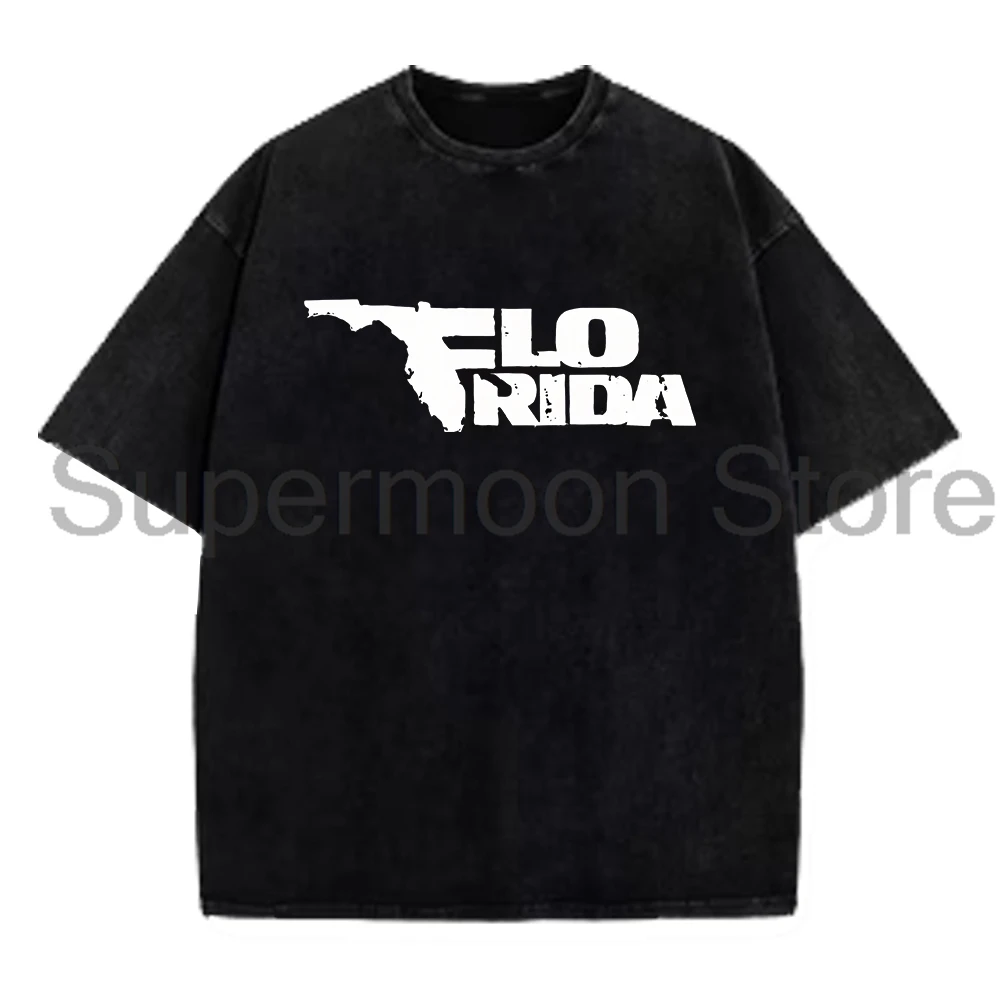 Rapper Flo Rida Logo T-shirt Crewneck Short Sleeve Cotton Washed Tee Women Men Streetwear Hip Hop Clothes