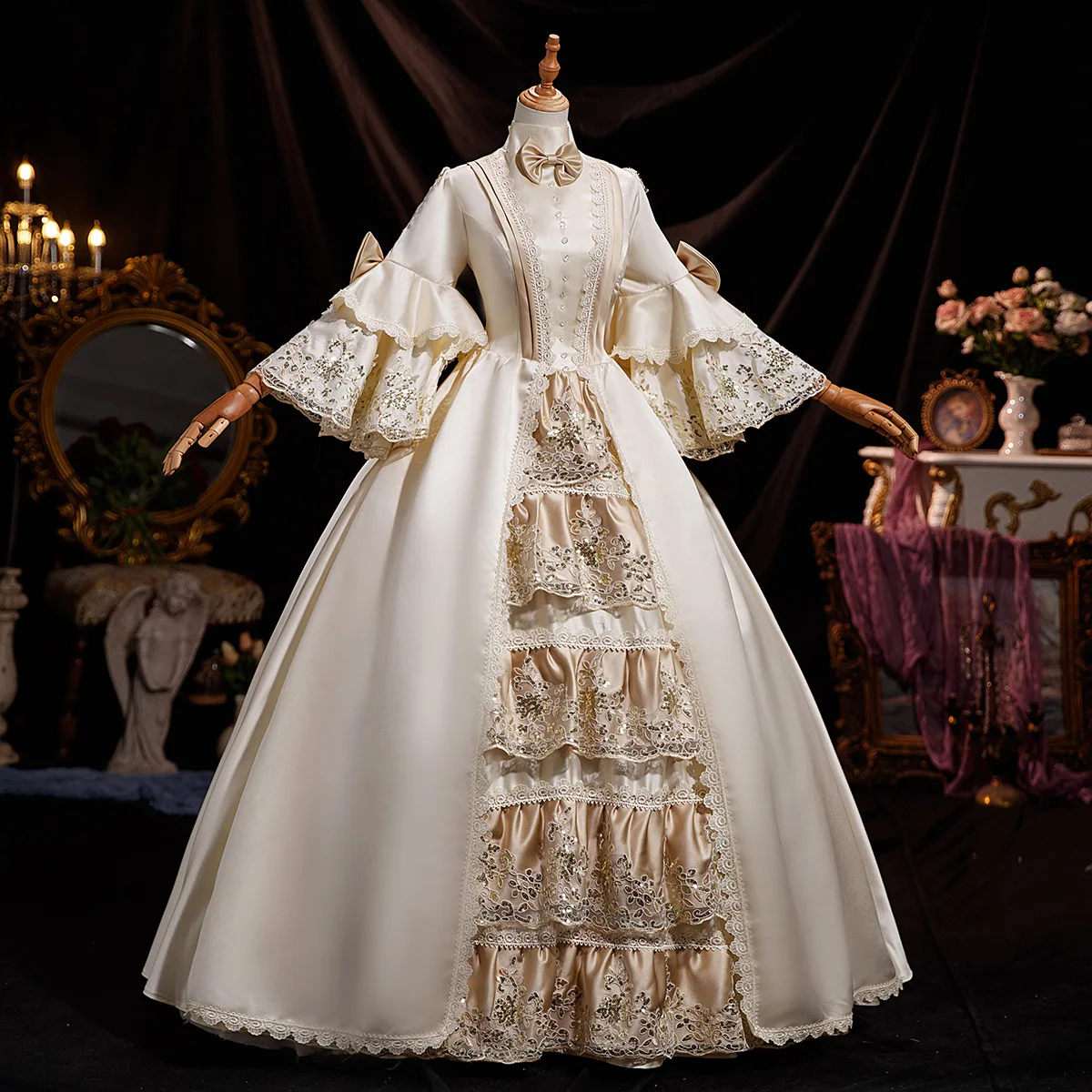 프랑스 샴페인 사진 여행 사진 드라마 공주 생일 중세 여왕 코트 드레스 Robe De Soirée Chic Et Élégante Paillette