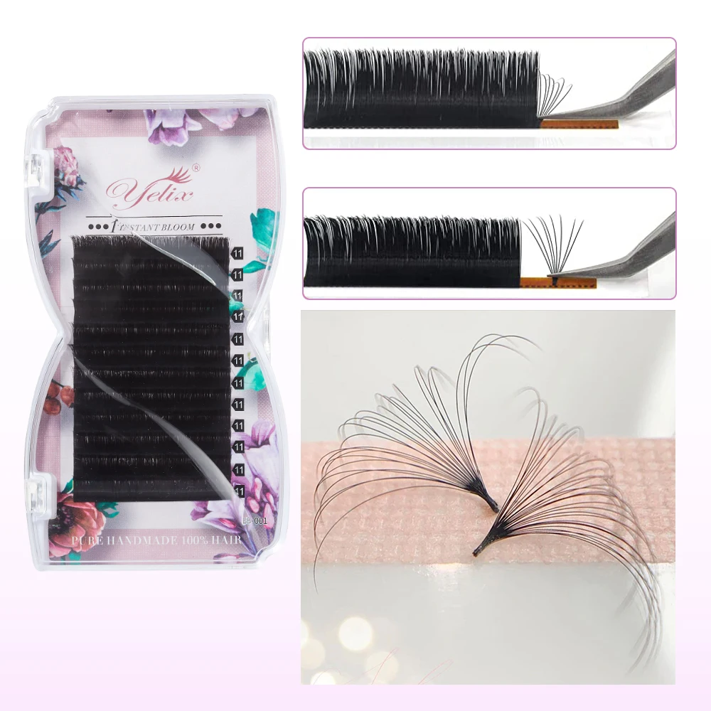 Yelix Easy Fanning Blooming Eyelashes Extensions ดอกปริมาณพัดลมอัตโนมัติ Lashes Natural Self-ทําแฟน Lashes