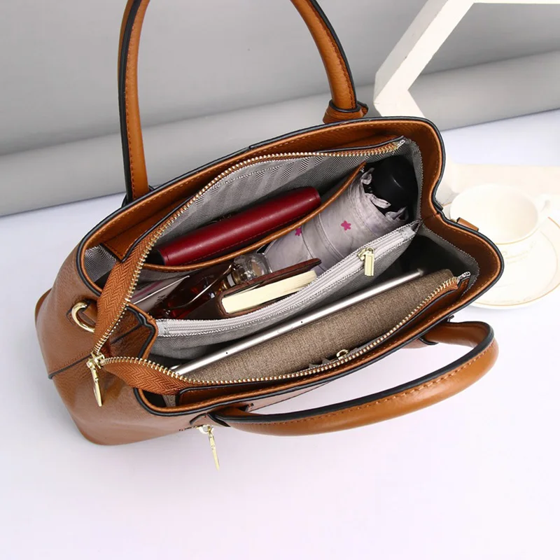 2023 New Women Genuine Leather Handbag Moms Large Capacity Tote Shoulder Bag For Female Solid Color Lady Crossbody Messenger