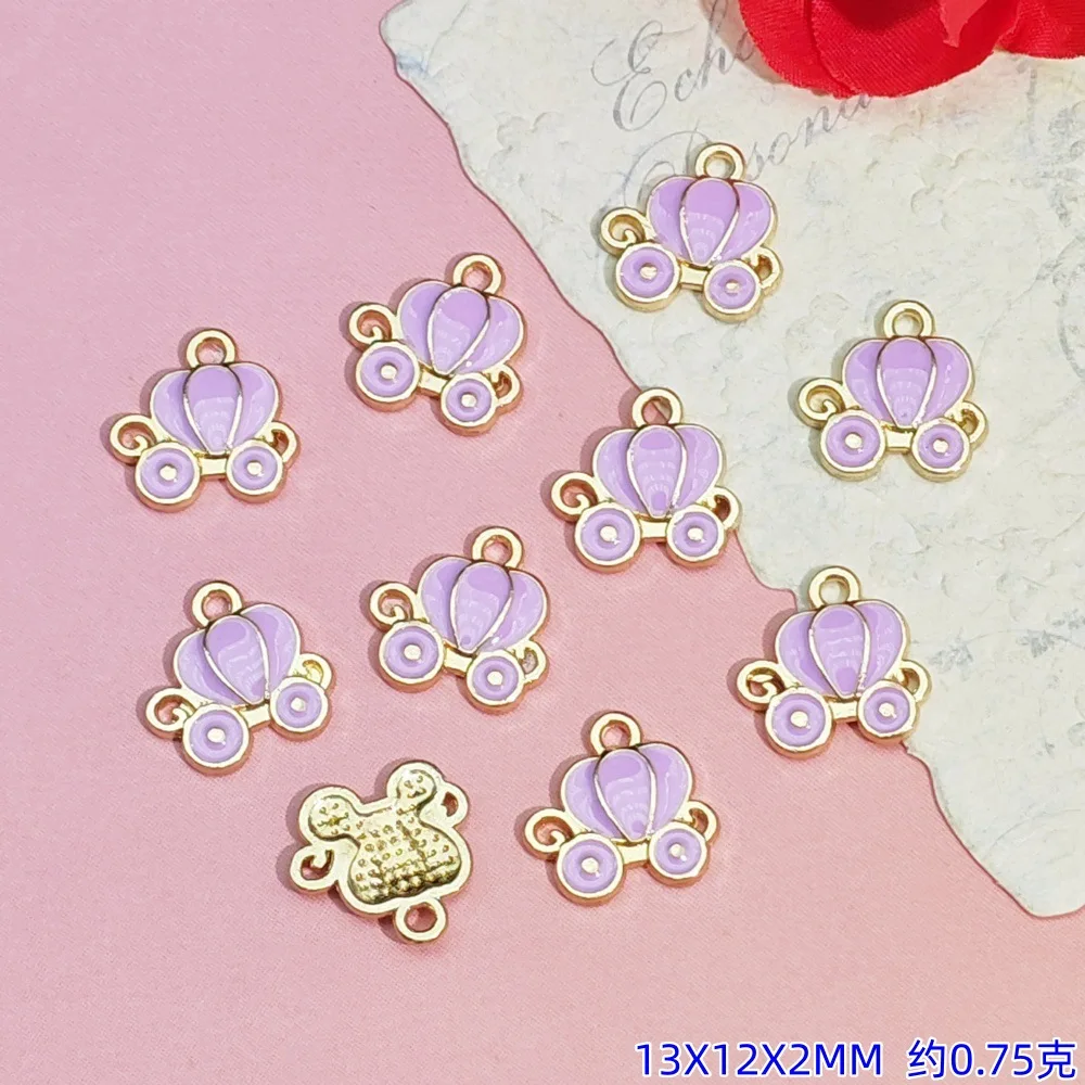 7Pcs Alloy Oil Drip Princess Pumpkin Car Pendant Accessory Handmade DIY Bracelet Keychain Material Pendant