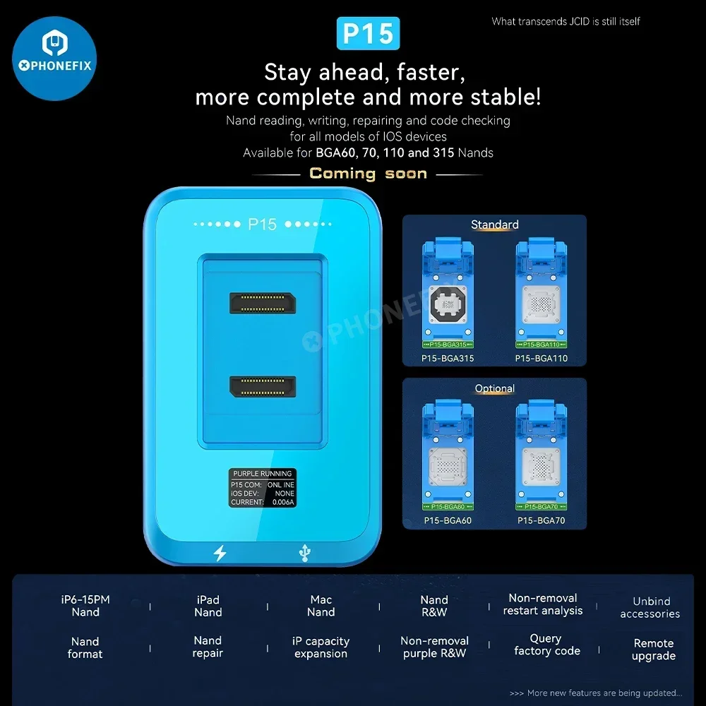 JCID P15 Nand Programmer Non-removal Data Modification for IPhone 6-15 IPad Nand Flash Read Write Format Repair No Disassembly