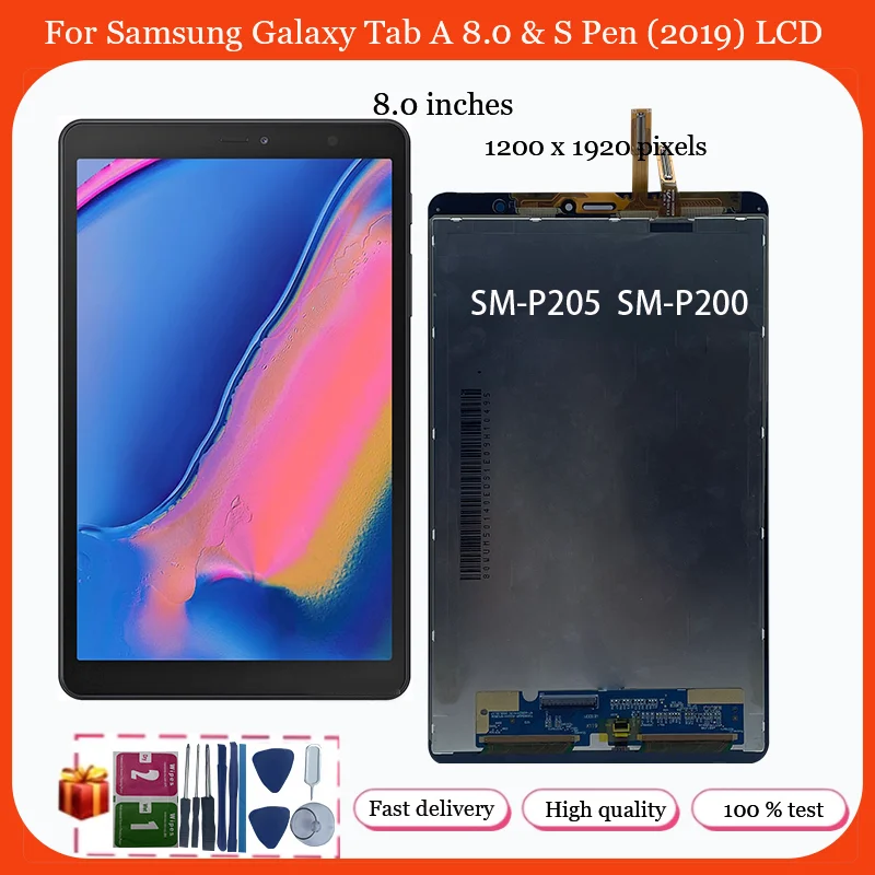 New For Samsung Galaxy Tab A 8.0 & S Pen (2019) SM-P205 SM-P200 LCD Display Touch Screen Digitizer Assembly For Tab A 8.0 LCD