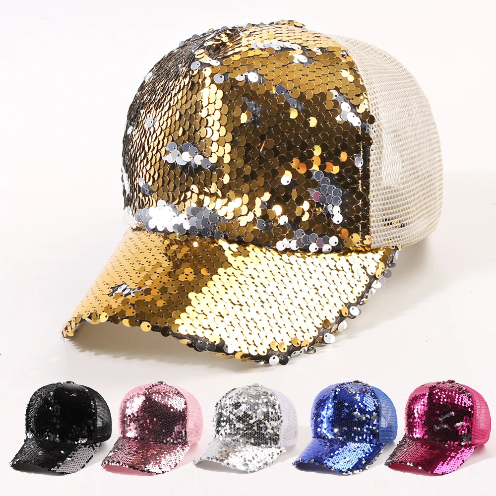 1 Men\'s AND WOMEN\'S Seasonal Breathable Mesh Fashionable Casual Sequin Baseball Cap