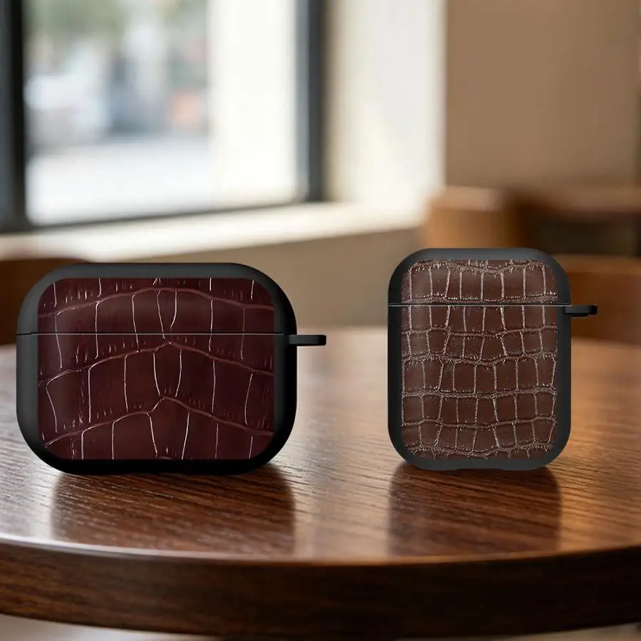 Case For Airpods 5 Pro3 Pro2 Pro 4 2 3 1 Earphone Cases Cover With Hook Crocodile Texture Faux Leather Print