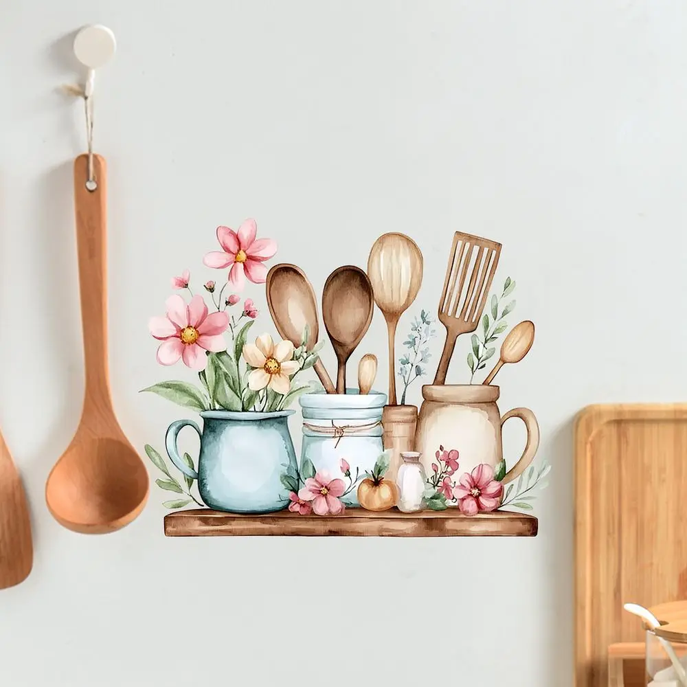 Waterproof Kitchen Decor Sticker Cartoon Art PVC Wallpaper Self Adhesive Mural Paper For Cooking Area Wall Surface