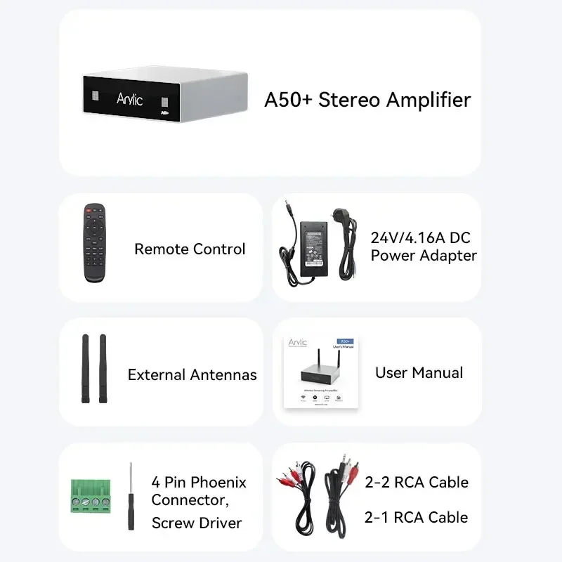 Arylic A50 + Home WiFi e amplificatore Multiroom digitale HiFi Stereo di classe D compatibile con Bluetooth con equalizzatore Airplay App gratuita