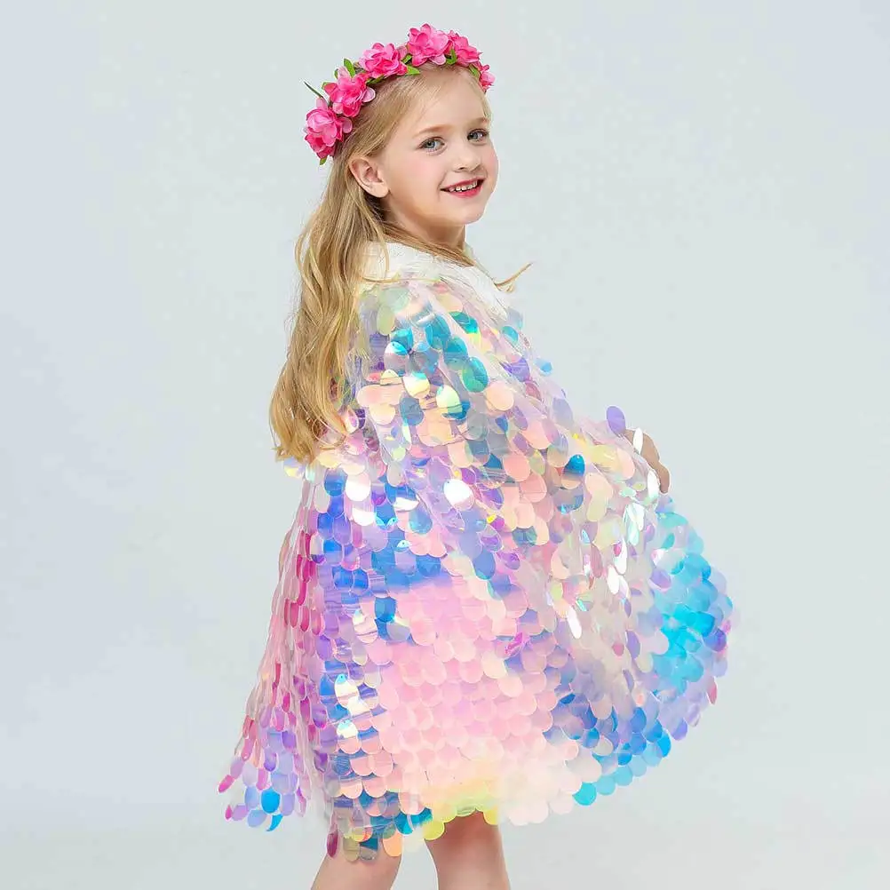 

Радужная накидка с пайетками для девочек, красочная одежда для выступлений, мягкая, удобная, легко снимаемая, аксессуар для вечеринки, тема дня рождения