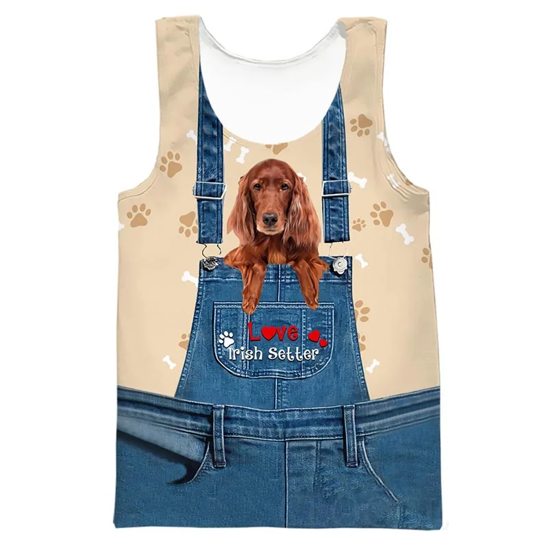 

Summer Fashion Funny Creative Dog Graphic Tank Tops For Unisex Trend Casual Hip Hop Street Style Printed Round Neck Men Vest