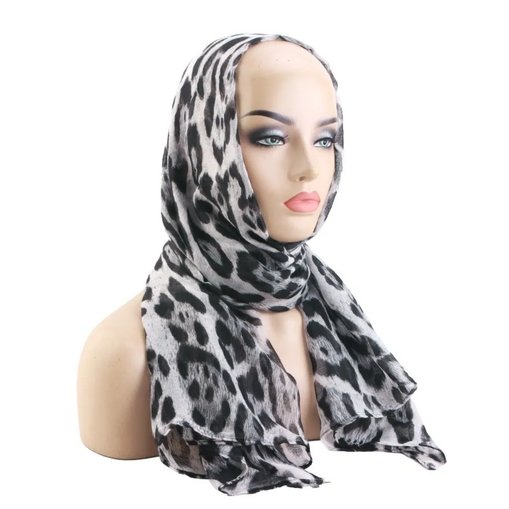 

Bali Style Voile Paisley Headscarf Leopard Print Breathable Turban Hat Soft Elastic Hijab Bonnet Daily Wear