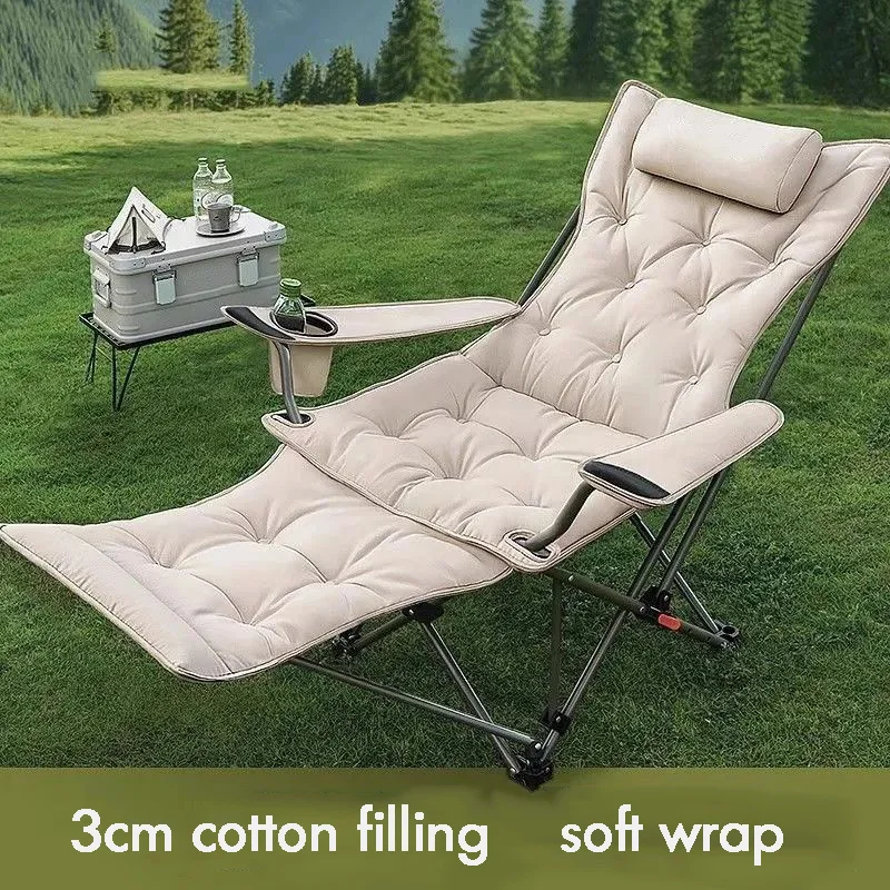 Adjustable Backrest Folding Recliner Portable Camping Chair Cotton-Filled Seat for Travel Beach Fishing Outdoor Use
