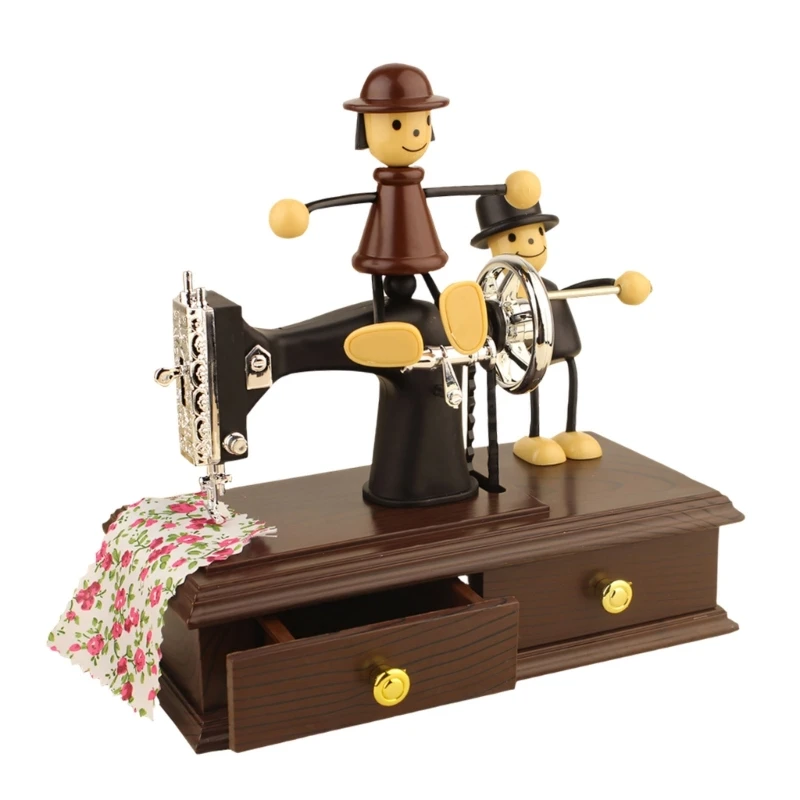 Hand Crank Sewing Machine Music Box Mechanism Wind Up Musical Box Table Ornament Birthday Wedding Gift Unisex Y5GB