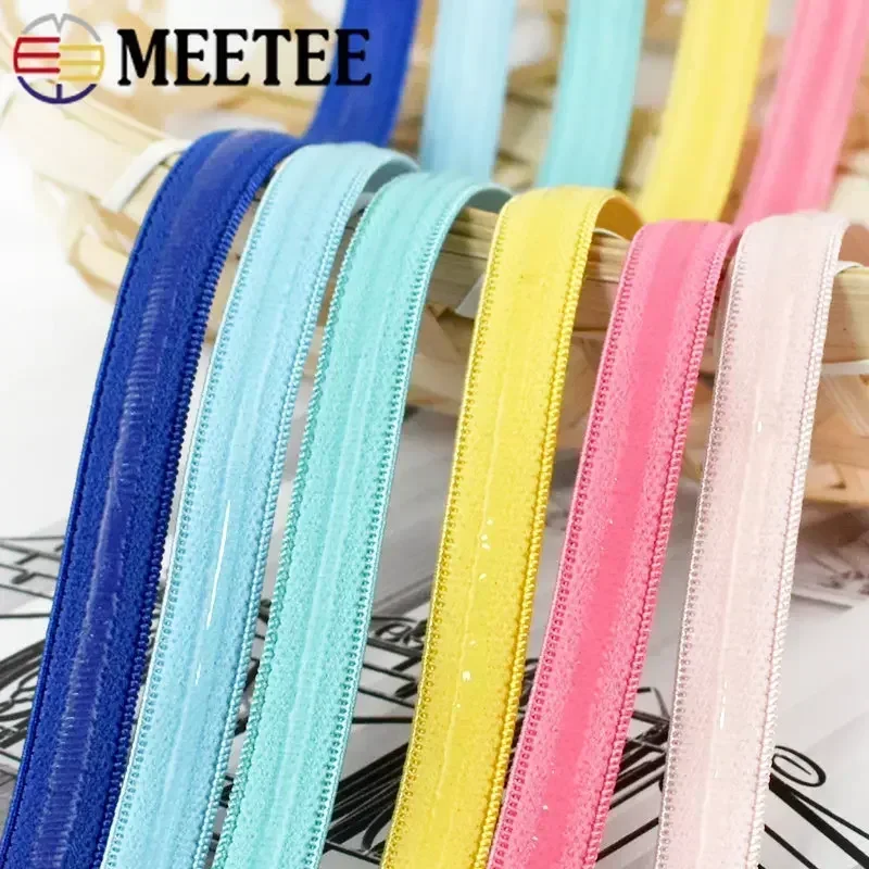 Meetee 5/10M 10mm Transparent Silicone Non-slip Elastic Band Color Underwear Strap Rubber Stretch Lace Webbing DIY Belt Material