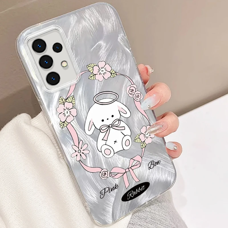 Girl Pink Princess Cute Rabbit For Samsung A73 A72 A71 A55 A54 A53 A52 A51 A35 A34 A32 A13 A12 A05 A04 5G Feather Yarn Cover image 3