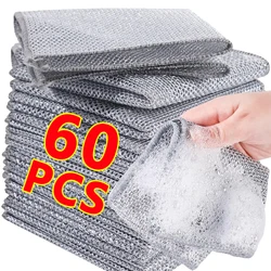 Magic Steel Wire Cleaning Cloths Double-sided Thickened Metal Silver Wires Rags Kitchen Dish Pot Washing Cloth Towel Clean Tools