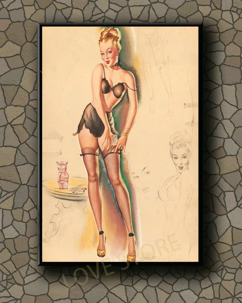 P388 Vintage Beautiful Pin-up Girl Classic Picture 521 Silk Fabric Poster Art Decor Indoor Painting Gift
