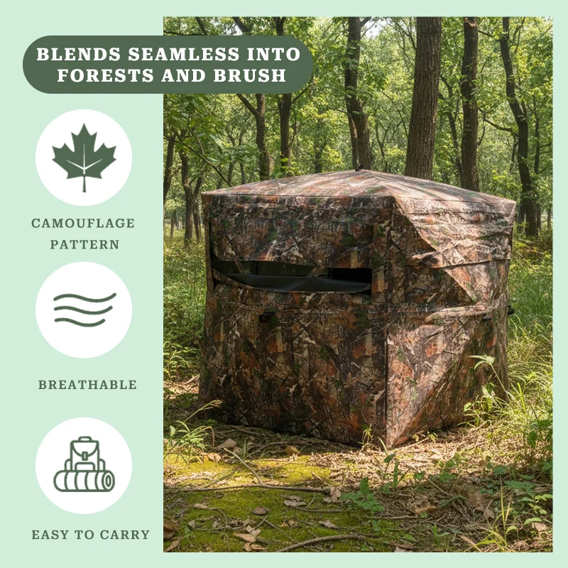Camouflage Pop‑up Blind, Wide View Port for Nature Watchers, Lightweight Build, Portable Hideout for Backyard Woodland Supplies