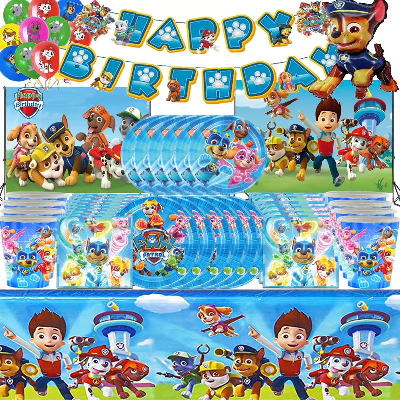 Paw Patrol Party Supplies Dogs Balloons Cups Plates Tablecloth Toys Baby Shower Happy Birthday Decorations