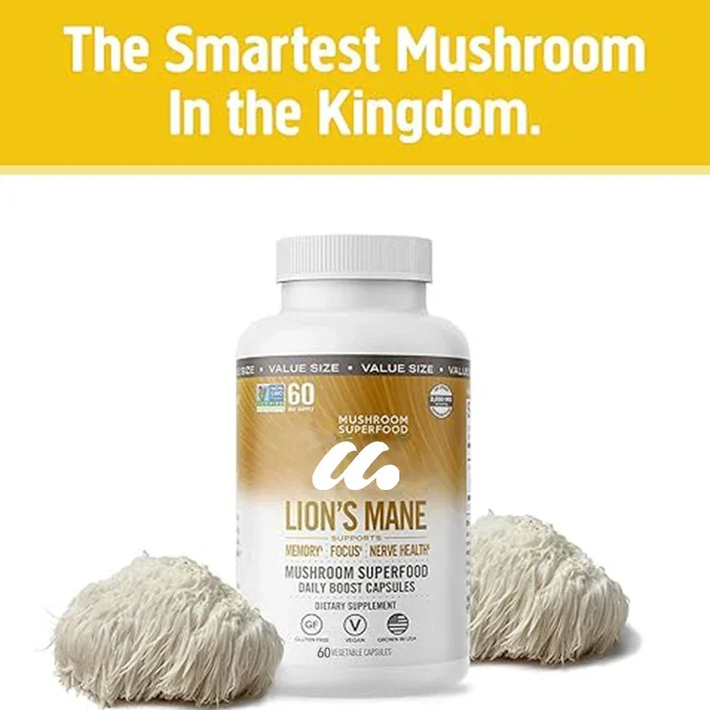 Mushroom capsule superfood supplement, fruit body and Mycelium Nootropic for memory, focus, clarity, creativity