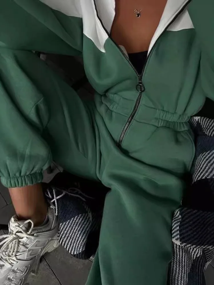 

Women's Spor Color Blo Jumpsuit Casual Hooded Trousers Long Pants Polyester Fabric Regular Thin mid Waist