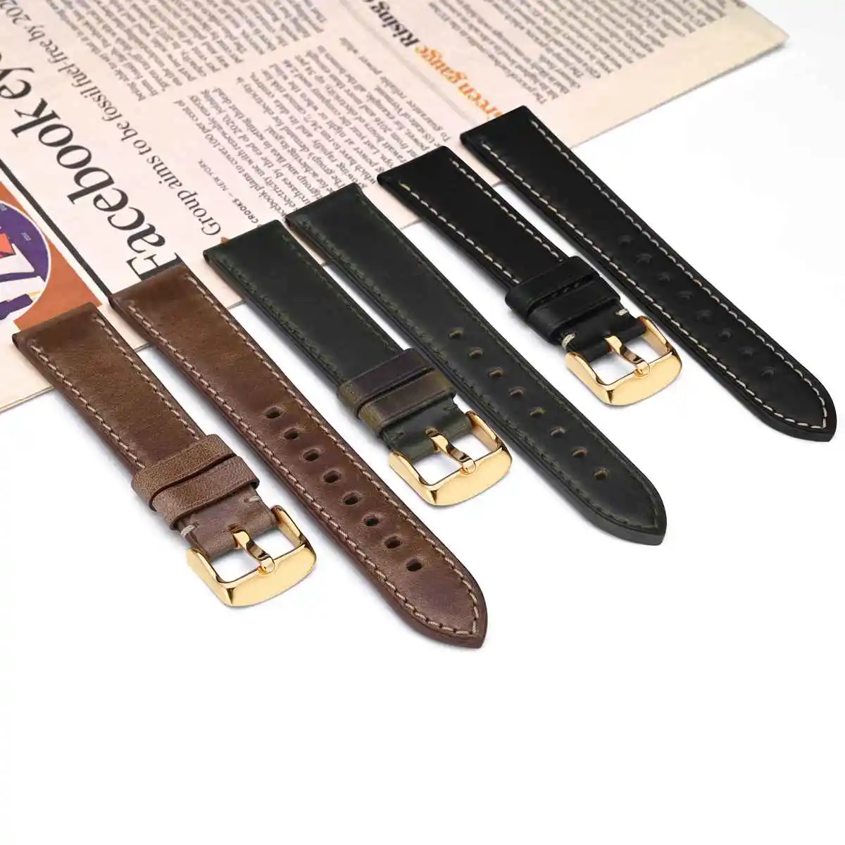 WOCCI Horween Chromexcel Leather Watch Band Women Watchband Men Gold Stainless Steel Buckle 18mm 19mm 20mm 21mm 22mm 23mm 24mm