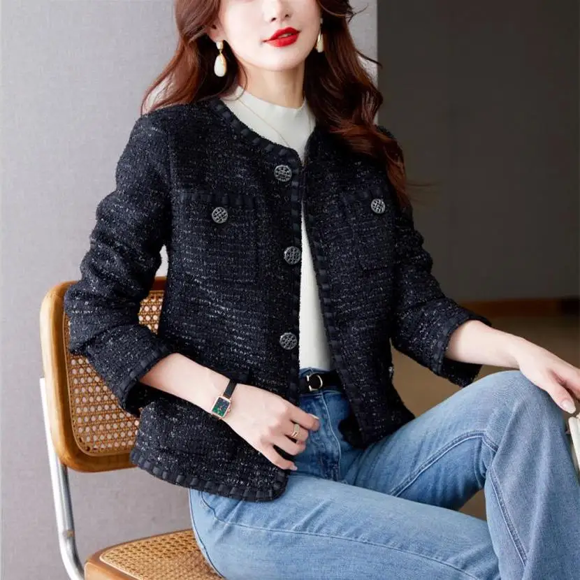 Ladies retro tweed short jacket, 2024 new spring and autumn season light mature women's top