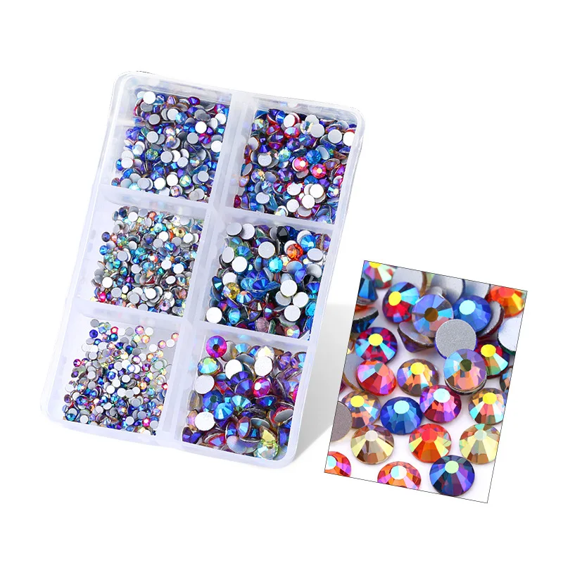 

Blue Flame 6 Grids Round Glitter Nail Accessories Rhinestones Small Nail Art Supplies and Decorations Gems Bulk Wholesale