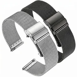 Mesh Milanese Loop Watch Band Bracelet Stainless Steel Silver Black Wrist Watch Strap Deployment Clasp 16mm 18mm 20mm 22mm 24mm