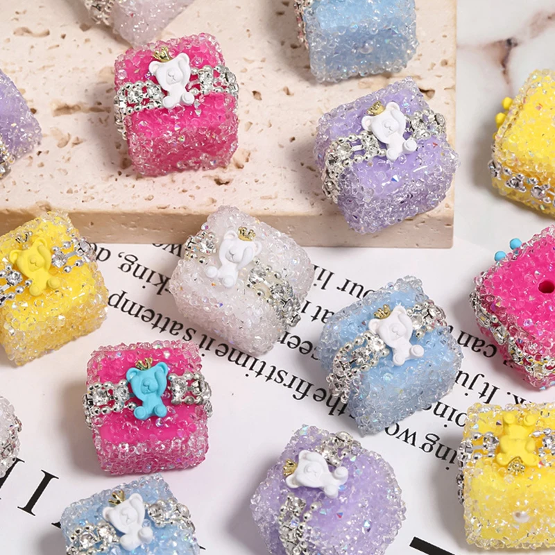 1PC DIY Jewelry Mobile Phone Chain Bead Pen Accessories Shiny Polymer Sugar Drill Ball Square Beads