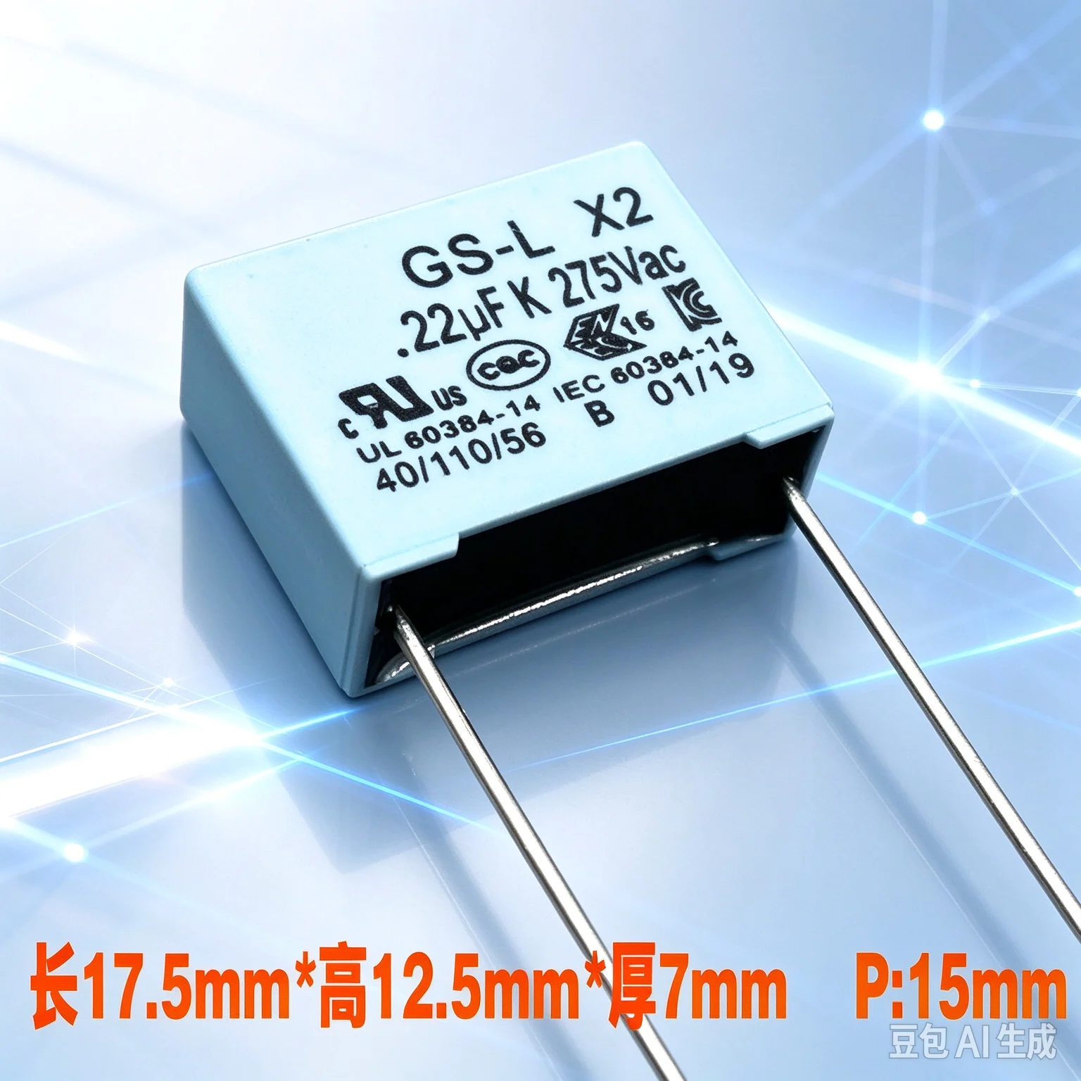 高品質-lgu-gs-l-mkp-022μf-224-220nf-275v-305v-x2安全フィルムコンデンサ用-15mm-100個