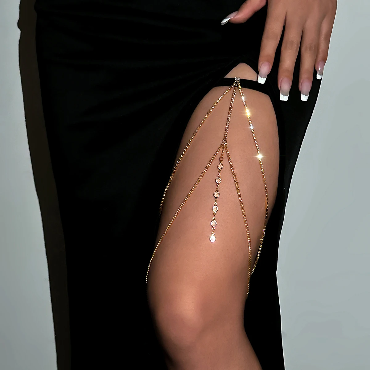 PuRui Sexy Full Rhinestone Leg Chain for Women Zircon Charm Cross Thigh Leg Chain Body Jewelry Summer Accessories Party Classic