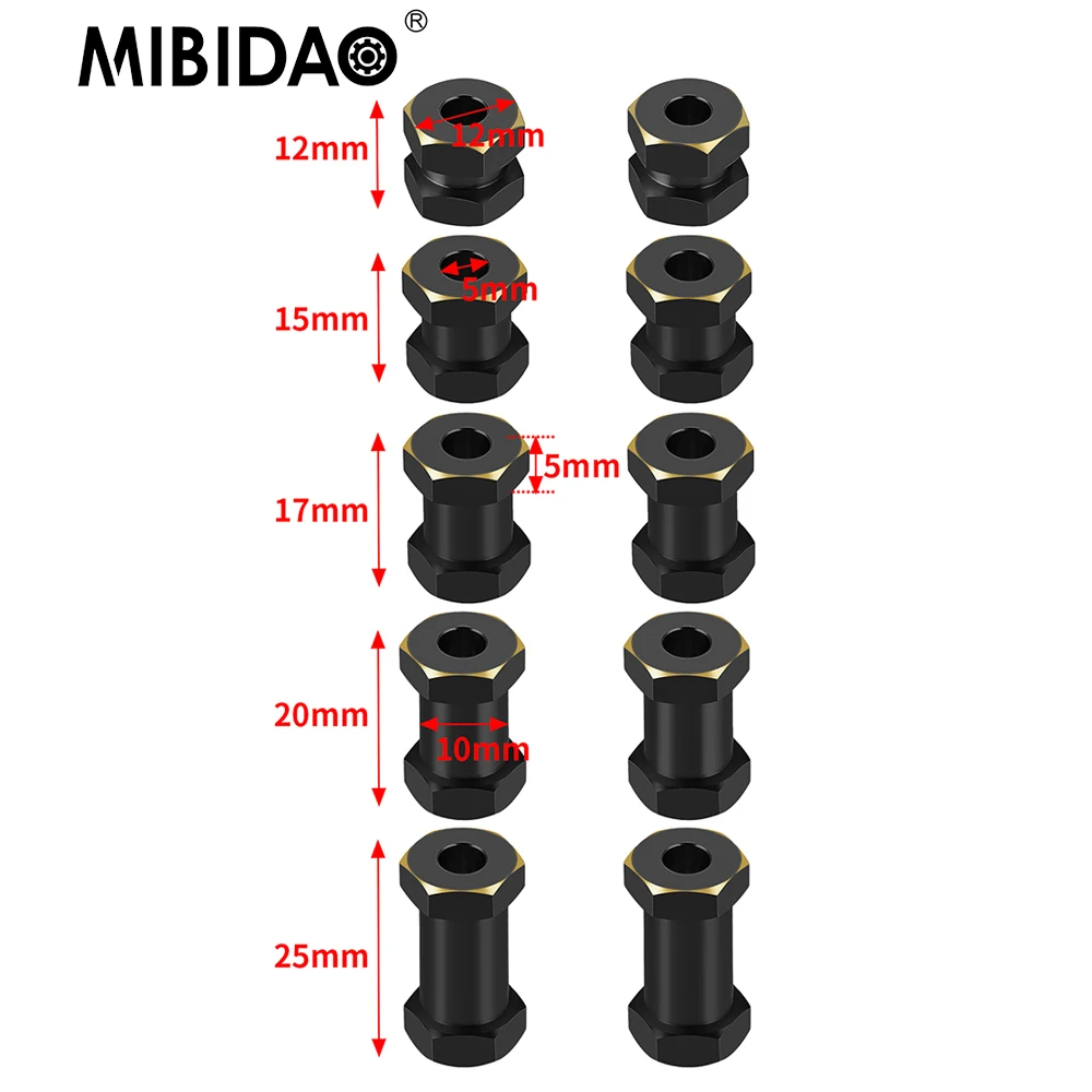 MIBIDAO Thickness 12/15/17/20/25mm Extension Parts 12mm Hex Wheel Hubs Adapter Counterweight for 1/10 RC Car Axial SCX10 D90