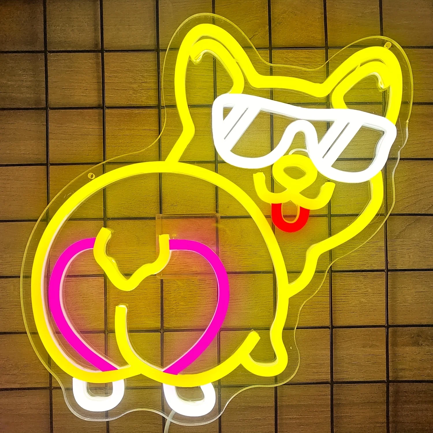 Cute Corgi Butt LED Neon Sign - USB-Powered Dimmable Corgi Dog Light with Glasses & Butt for Wall or Table, Plug-and-Play