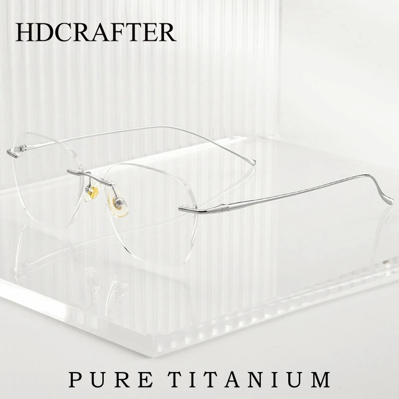 

HDCRAFTER Ultra-light Frameless Eyewear Frame Men Women Optical Prescription Pure Titanium Retro Square Rimless Glasses 8978WK