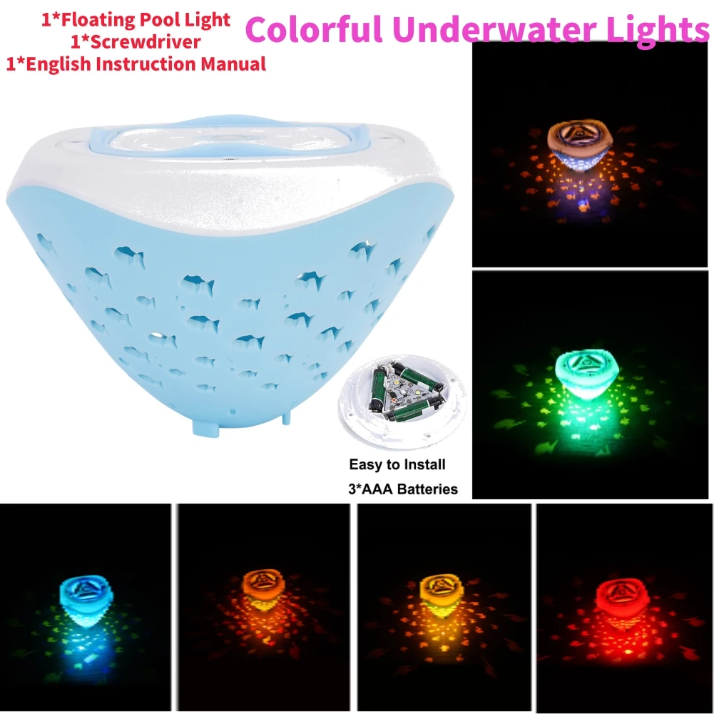 

Красочные подводные фонари с рисунком рыбы, фонтан, проектор, светильник, 4 цвета, на батарейках, светодиодный светильник для бассейна, RGB, мигающая ванна