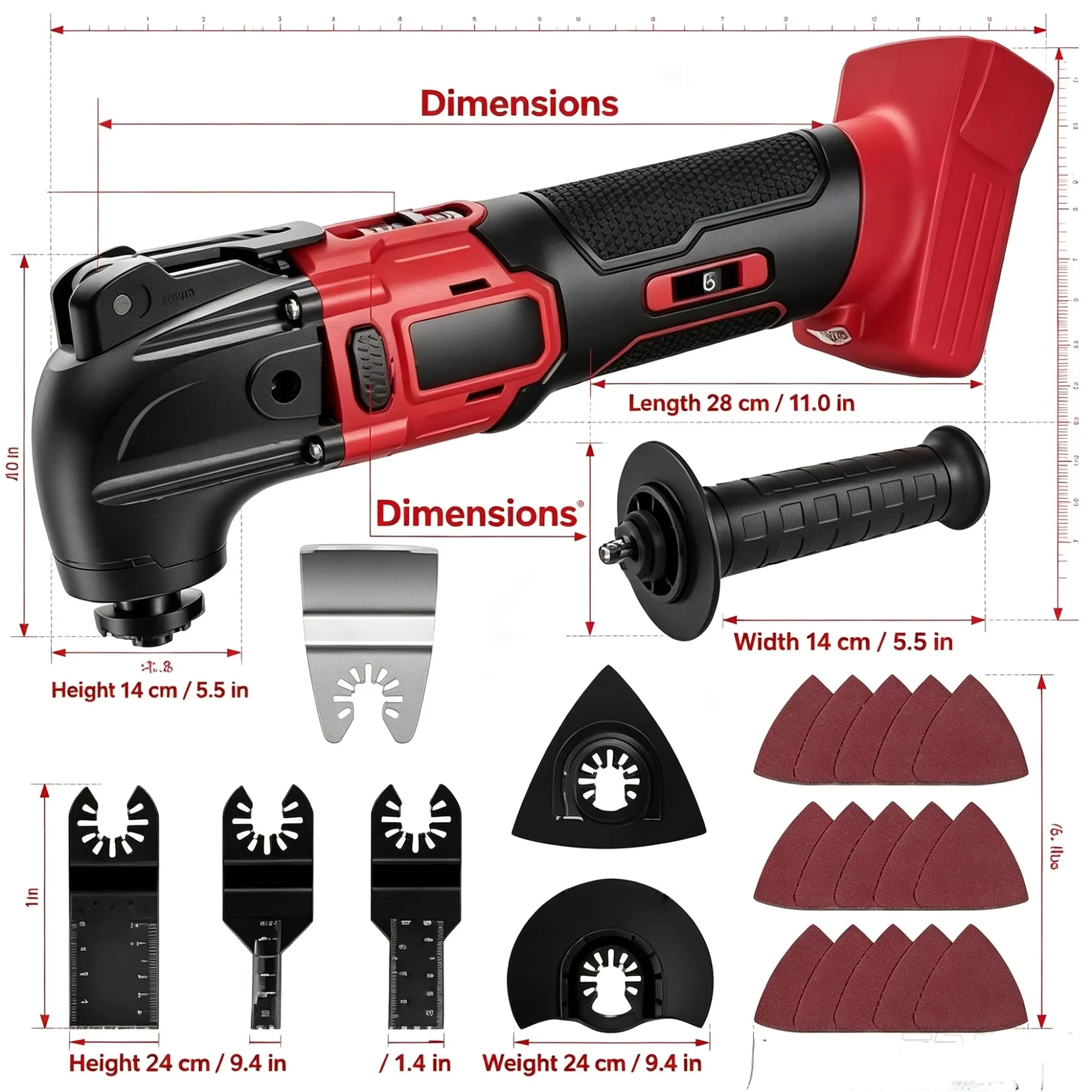 Fit MWQ Brushless Multi Functional Oscillating Tool 6 Gear Renovator Cordless Vibration Electric Trimmer Tools 18V Battery，No Battery