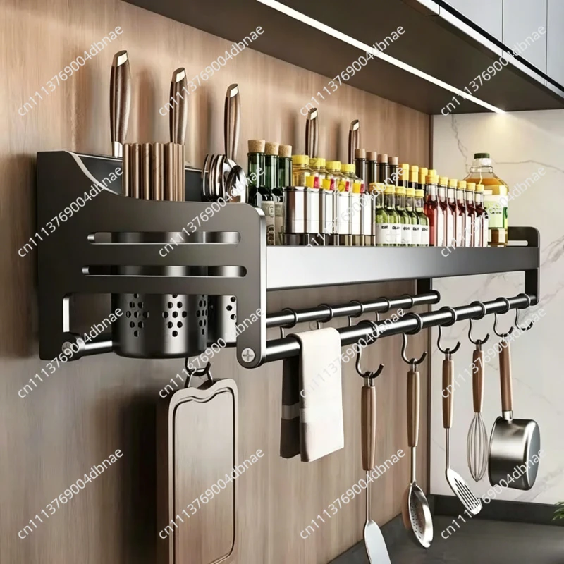 Suitable for Kitchen Rack Non-punching Multi-functional Household Wall-mounted Seasonings Chopsticks Knife Holder Supplies