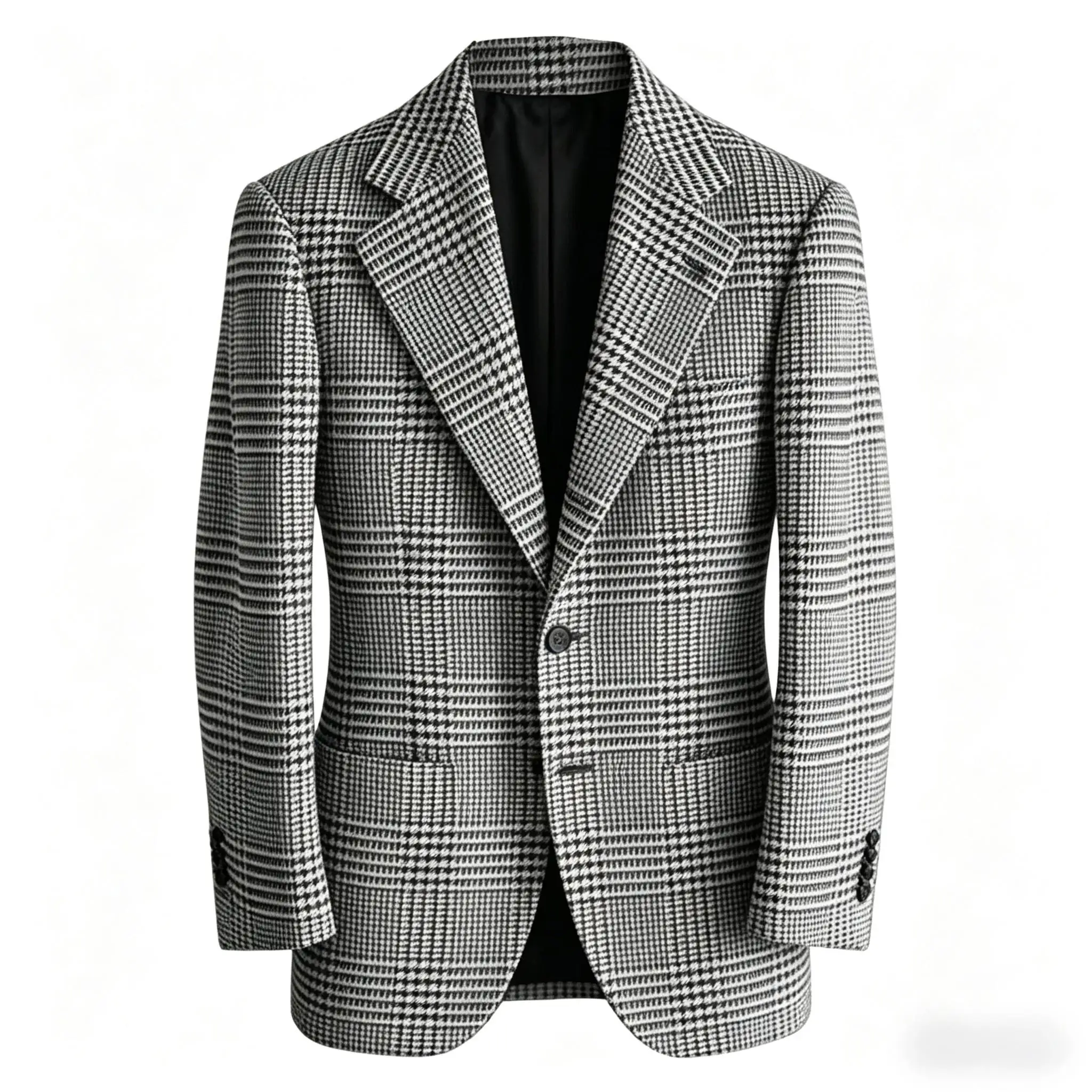Mens Houndstooth Plaid Blazer Slim Fit Wool Blend Sport Coat Casual Two Button Notch Lapel Jacket Business Formal Tuxedo