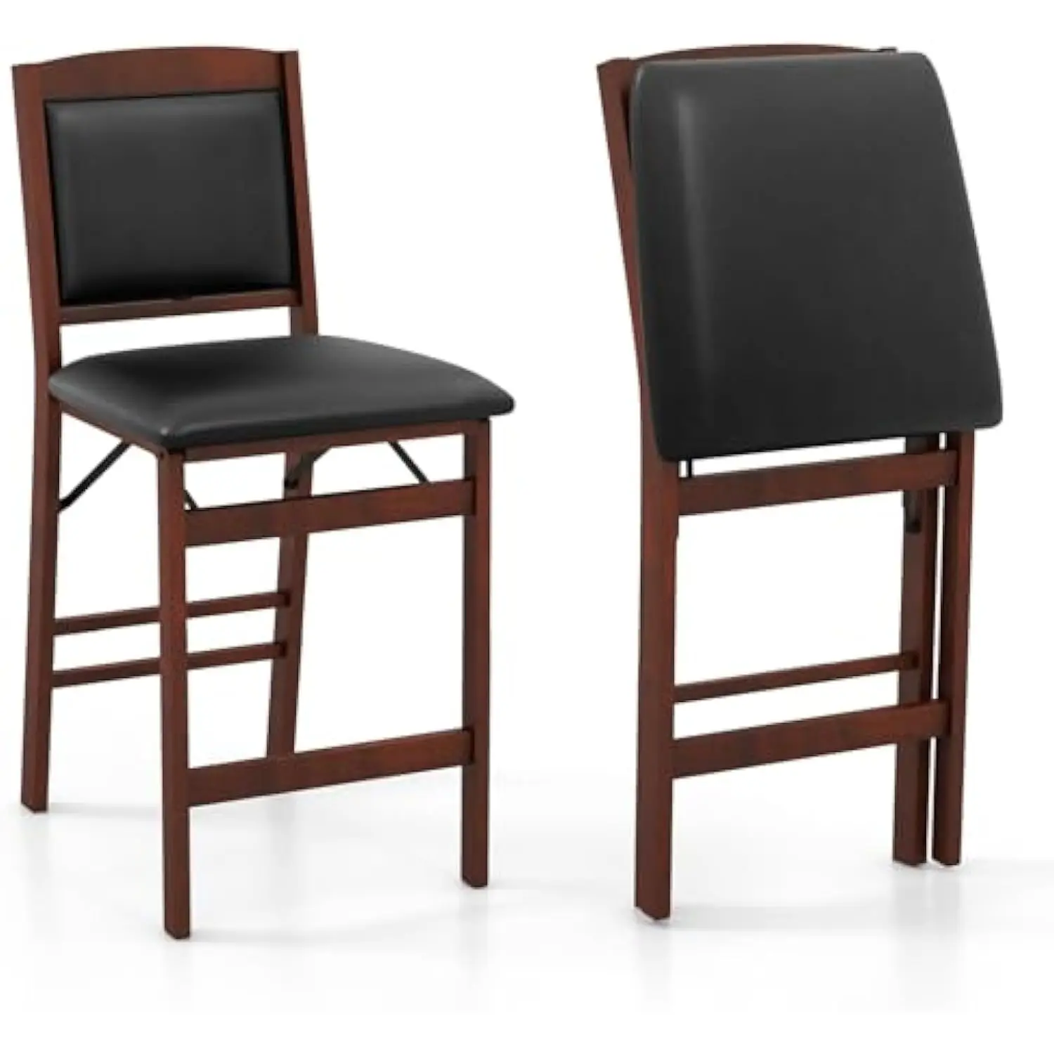 

Set of 2 Counter Height Chairs, 24.5” Folding Kitchen Island Stool with Rubber Wood Legs, Footrest, Padded Seat & Backrest, No