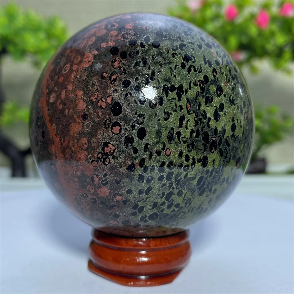 Natural Crystal Plum Blossom Jasper Ball for Home Decoration, Mineral Gemstone, Specimen Sphere, Spiritual Healing Stones, Gift